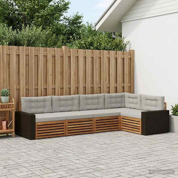 vidaXL Outdoor-Sofagarnitur 5-teilig Natürlich und Hellgrau, 3383364