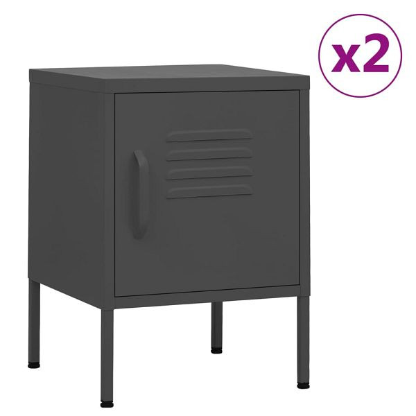 vidaXL Nachttische 2 Stück Anthrazit 35x35x51 cm Stahl, 3095211