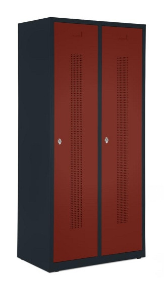 Deskin Garderobenspinde ohne Unterbau, Rubinrot RAL 3003, 800 x 500 x 1700 mm, 2 Abteile, Korpus: Anthrazit RAL 7021, 346996