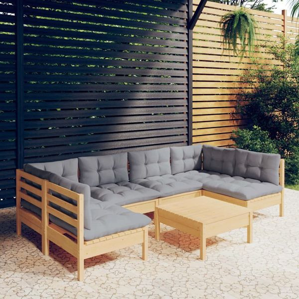 vidaXL 7-teilig Garten-Lounge-Set mit Grauen Kissen Kiefer Massivholz, 3097156