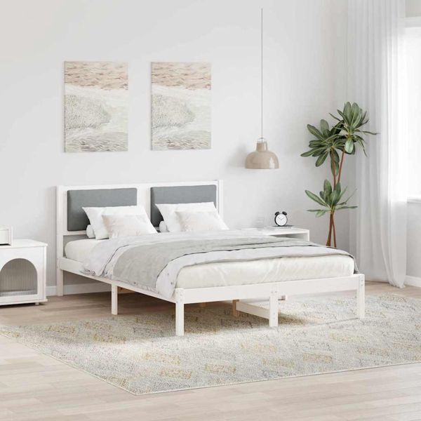 vidaXL Bettrahmen Hellgrau 135 x 190 cm Massives Kiefernholz, 878133