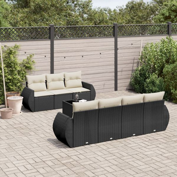 vidaXL 8-tlg. Garten-Sofagarnitur mit Kissen Schwarz Poly Rattan, 3253463