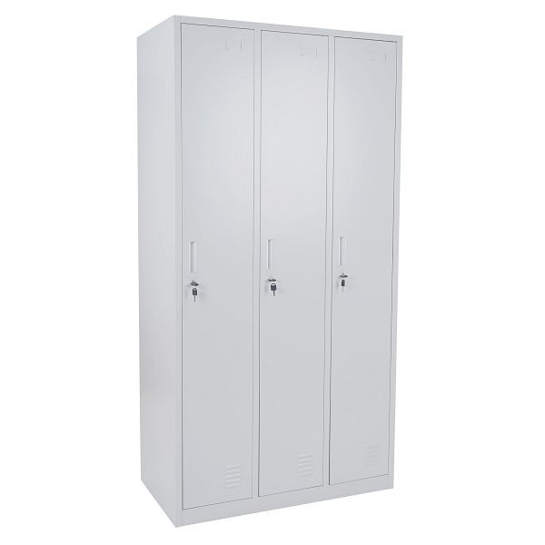 Mendler Schließfach Boston T829, Spind Wertfachschrank Schließfachschrank, Metall 3 Fächer, grau, 54024