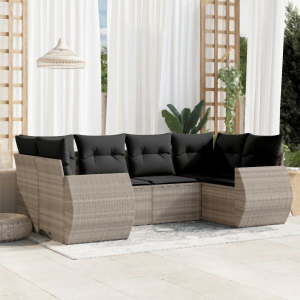 vidaXL 6-tlg. Garten-Sofagarnitur mit Kissen Hellgrau Poly Rattan, 3254119