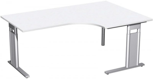 geramöbel PC-Schreibtisch rechts höhenverstellbar, C Fuß Blende optional, 1800x1200x680-820, Weiß/Silber, N-647309-WS
