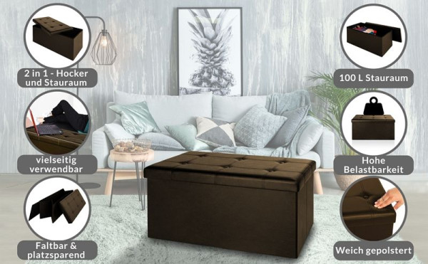 casaria Sitzbank Braun 80x40x40cm MDF faltbar, 101539, 4251779112753