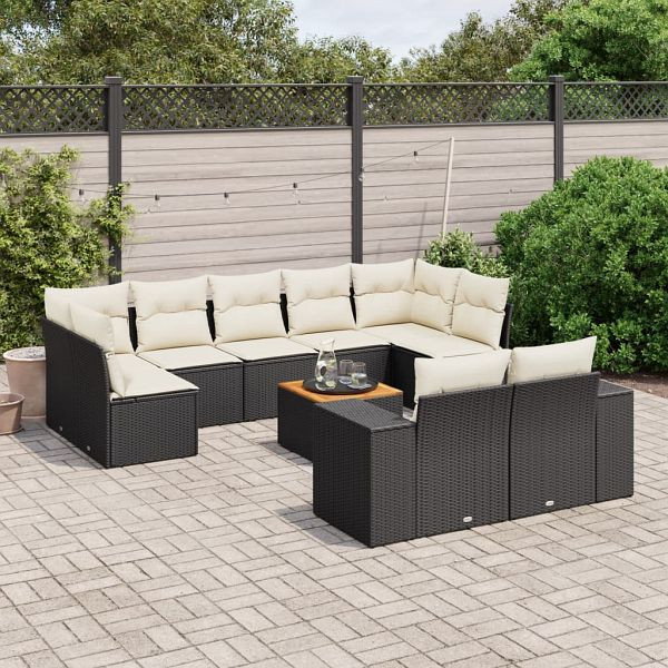 vidaXL 10-teilig Garten-Sofagarnitur mit Kissen Schwarz Poly Rattan, 3225594