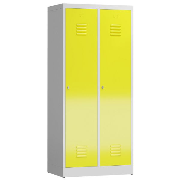 Lüllmann ClassiX Garderobenschrank, 2 Abteile mit S/W-Trennung, 1800 x 800 x 500 mm, lichtgrau/zinkgelb, X-515126