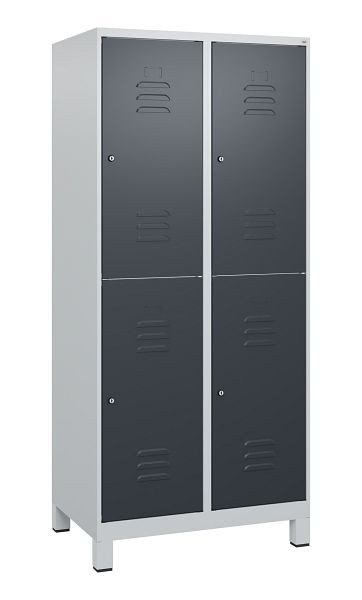 C+P Doppelstöckiger Spind Classic PLUS, Füße, 2 Abteile, 1800x800x500mm, 7035/7016, Zylinderschlösser, 0803107-22 S10023