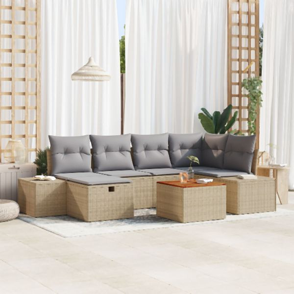 vidaXL Garten-Sofa-Set 7-teiliges Set Beige und Grau, 3360927