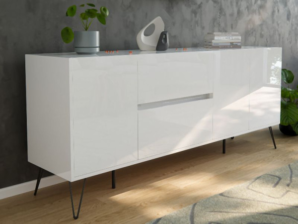 Posseik Sideboard Industrial I 180cm 2 Schubladen 3 Türen Weiß hochglanz, PN2086X0000002DE
