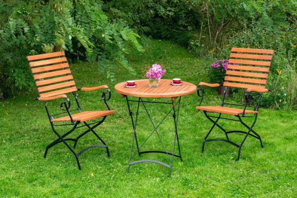 Merxx Schlossgarten Set 3-teilig, 2 Schlossgarten Klappsessel mit hoher Lehne, 1 Schlossgarten Klapptisch, Ø 70 cm, 50166-217