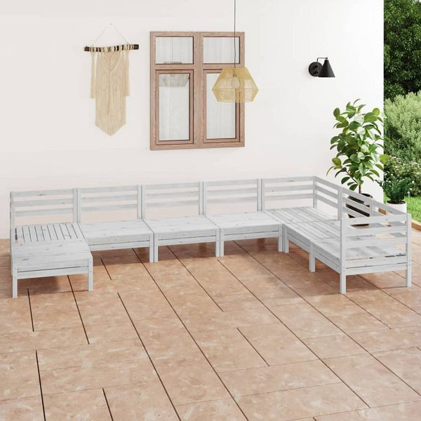 vidaXL 8-teilig Garten-Lounge-Set Massivholz Kiefer Weiß, 3082985