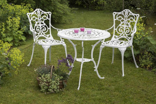 Merxx Lugano Set 3-teilig, 2 Lugano Sessel, 1 Lugano Tisch Ø 70 cm, weiß, Aluminiumguss, 50174-208