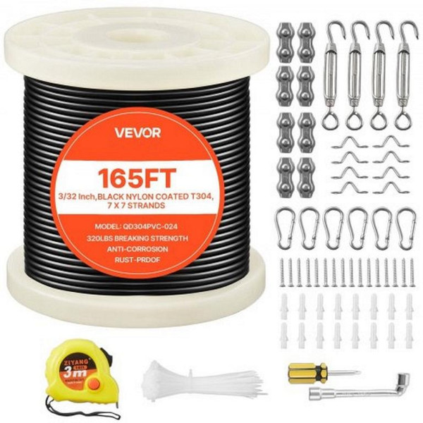 VEVOR Edelstahlseil 2,38mm 50,3m, 304 Drahtseil Bruchlast 2kN, 7x7 Litzen, für Terrassengeländer, Gartenspaliere, GSSPS164FT778GTWZ002V0