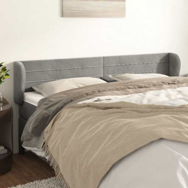 vidaXL Kopfteil mit Ohren Hellgrau 183x23x78/88 cm Samt, 3117344