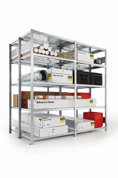 Meta Steckregal CLIP S3 230 LR DGR 2000x1300x400 mm, RAL 7035, mit 2 x 4 Böden, 200185566