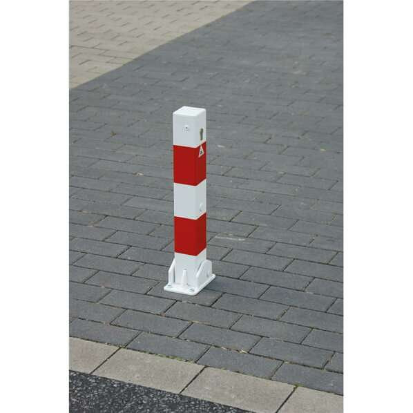 Schake Absperrpfosten Typ 4715UZB -umlegbar, Vierkantrohr 70x70 mm, Überflur 500 mm, für Dübelbefestigung, mit Profilzylinder, mit 1 Öse, 4715UZB+1