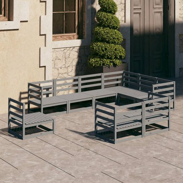 vidaXL 9-teilig Garten-Lounge-Set Grau Kiefer Massivholz, 3075806