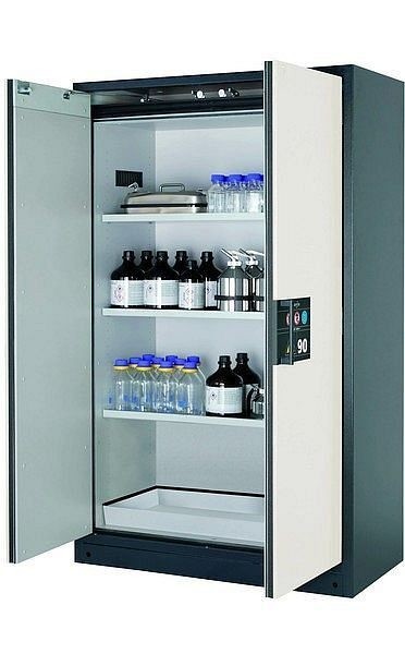 asecos Sicherheitsschrank Q-CLASSIC-90, Q90.195.120 in reinweiß RAL 9010 mit 3x Fachboden (Stahlblech), 30001-050-30005