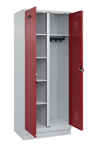 C+P Wäsche-/Garderobenspind Evolo PLUS, mit Sockel, 2 Abteile, 1950x800x500mm, 7, Frontfarbe RAL 3003 Rubinrot, Drehriegel, 049620-22 S10004