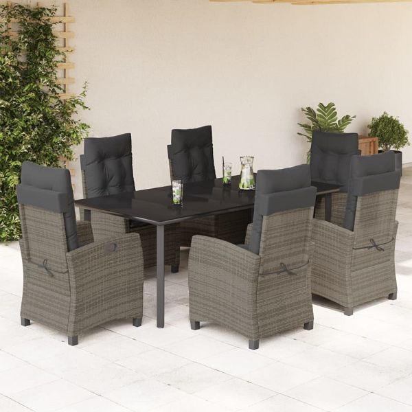 vidaXL 7-teilig Garten-Essgruppe mit Kissen Grau Poly Rattan, 3212799