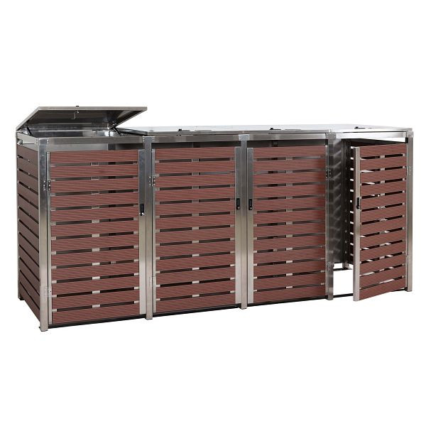 Mendler 4er Mülltonnenverkleidung HWC-K14, Mülltonnenbox, 120x264x85cm WPC Edelstahl 128kg, Walnuss-Holzoptik, 87702+87703+87704