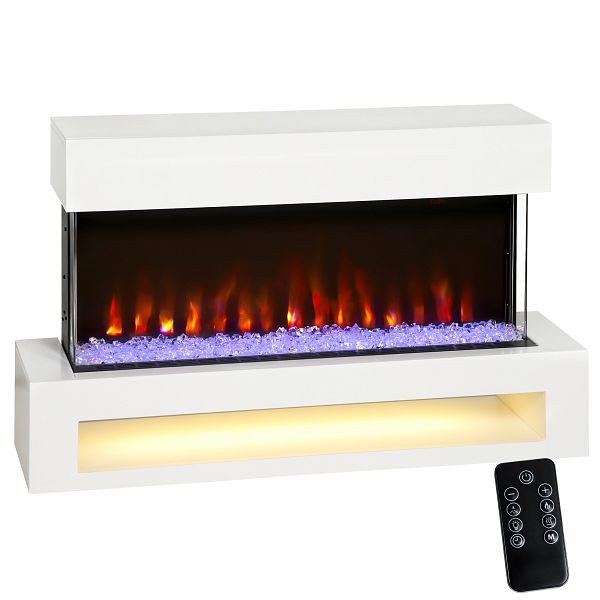 HOMCOM Elektro-Kamin mit 11 Flammenfarben, 10 Kristalbett-Farben, 1000/2000 W, Fernbedienung, vielseitig einsetzbar, Weiß, 820-483V90WT