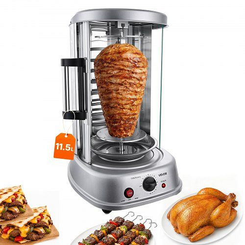 VEVOR Vertikaler Dönergrill 11,5 L 1500 W Shawarma Silber für Kleine Haushalte, 190 °C Maximaltemperatur, Timer 0–60 Minuten, LSKRJ20LDRSXOZO8U002V2