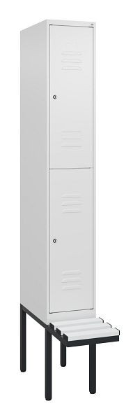 C+P Doppelstöckiger Spind Classic PLUS, 2120x300x815mm, 9016/9016, Zylinderschlösser, mit Untergestell und schwebender Sitzfläche, 0803407-10 S10029