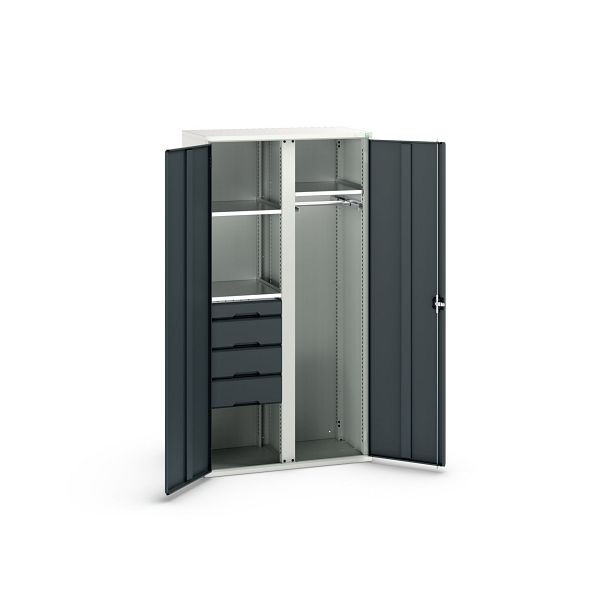 bott verso Flügeltürschrank mit 4 Schubladen, mit 3 Fachböden und 1 Kleiderstange, BxTxH: 1050 x550 x 2000 mm, Lichtgrau / Anthrazitgrau, 16926581.19