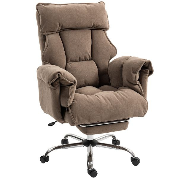 HOMCOM Ergonomischer Bürostuhl, neigbare Rückenlehne, Fußstütze, weicher Stoff, Hellbraun, 921-876V00LR
