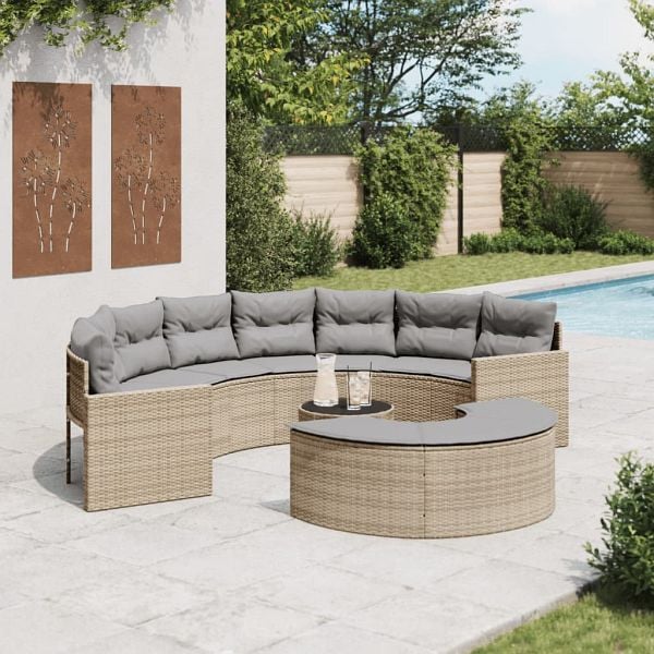 vidaXL 3-tlg. Garten-Sofagarnitur Halbrund Beige Poly-Rattan, 3262067
