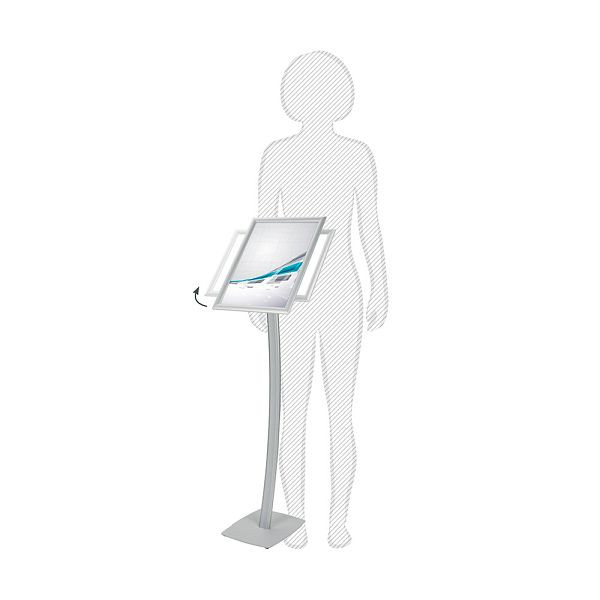 VKF Renzel Hinweisaufsteller / Infodisplay „Curved“, mit Drehmechanismus, Gehrung DIN A3, 50.0256.1