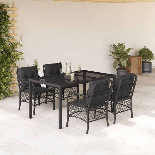 vidaXL 5-teilig Garten-Essgruppe mit Kissen Schwarz Poly Rattan, 3212026