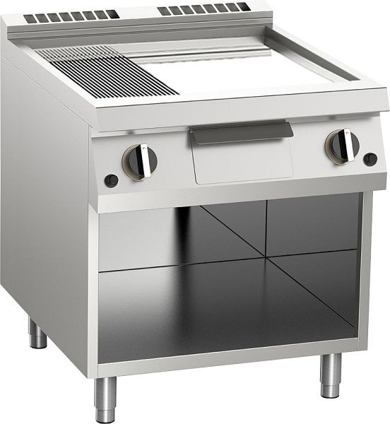 KBS Gas-Grillplatte 2/3 glatt + 1/3 gerillt verchromt 14kW 2 Heizzonen offener Unterbau, 10422423