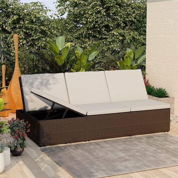 vidaXL Sonnenliege mit Auflage Poly Rattan Braun, 46243