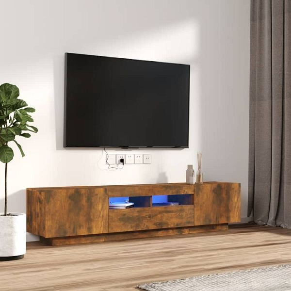 vidaXL 2-teilig TV-Schrank-Set LED-Leuchten Räuchereiche Holzwerkstoff, 3120167