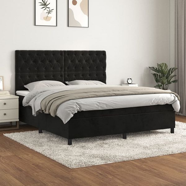 vidaXL Boxspringbett mit Matratze Schwarz 160x200 cm Samt, 3143213
