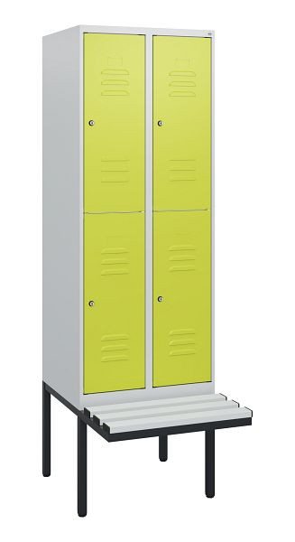 C+P Doppelstöckiger Spind Classic PLUS, 2 Abteile, 1950x600x815mm, 7035/0024, Zylinderschlösser, schwebende Sitzfläche, 0803405-20 S10085