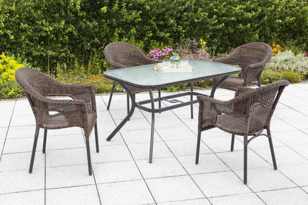 Merxx Ravenna Set 5-teilig, 4 Stapelsessel, 1 Tisch 150 x 85 cm, matte Glasplatte, graphit/schoko, Aluminiumgestell mit Kunststoffgeflecht, 50397-210