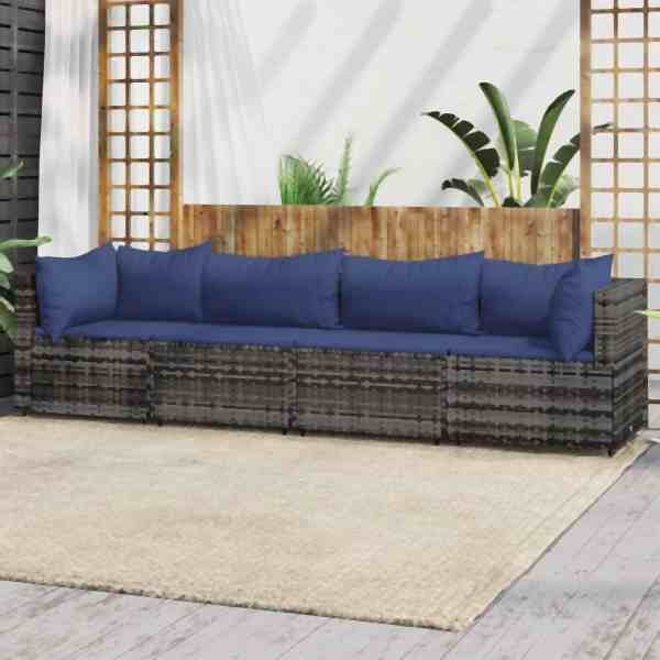 vidaXL 4-tlg. Garten-Lounge-Set mit Kissen Grau Poly Rattan, 319848