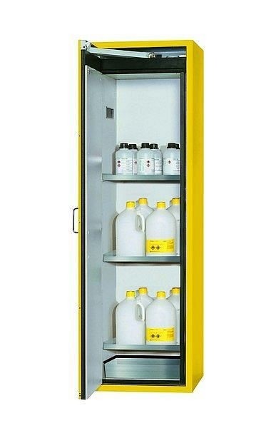 asecos Sicherheitsschrank S-CLASSIC-90, S90.196.060 in sicherheitsgelb RAL 1004 mit 3x Fachboden (Edelstahl), 30227-002-30260