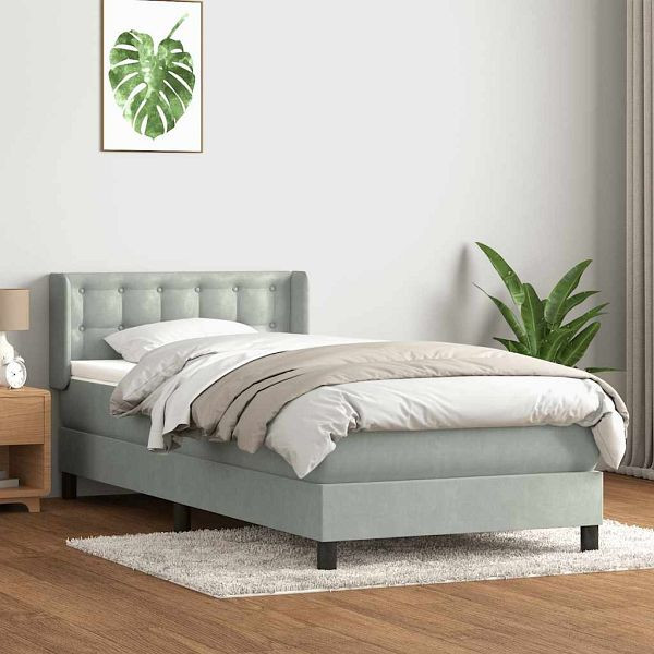 vidaXL Boxspringbett mit Matratze Hellgrau 80x210 cm Samt, 3318429
