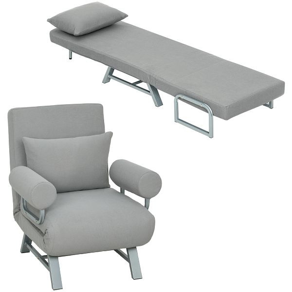HOMCOM Schlafsessel, Polstersessel, zum Gästebett umwandelbar, ergonomisch, Hellgrau, 839-111V01LG