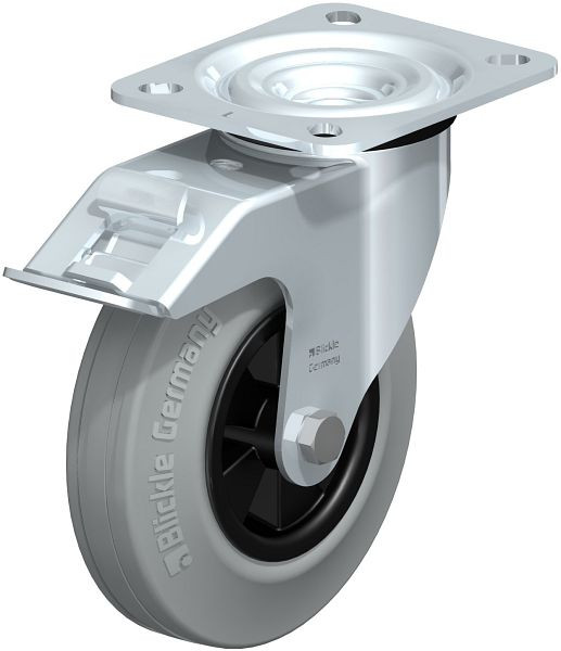 Blickle L-VPP 125G-FI-SG Stahlblech-Lenkrolle, mittelschwere Ausführung, mit Anschraubplatte & Feststeller, Vollgummi, Grau, 869