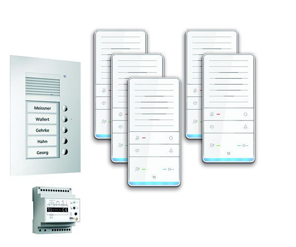 TCS Türkontrollsystem audio:pack UP für 5 Wohneinheiten, mit Außenstation PUK 5 Klingeltasten, 5x Freisprecher ISW5031, Steuergerät BVS20, PAUF051/001