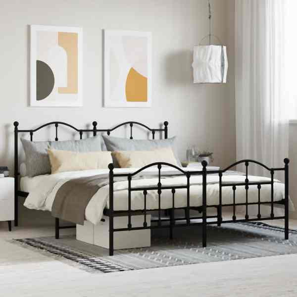 vidaXL Bettgestell mit Kopf- und Fußteil Metall Schwarz 183x213 cm, 353462