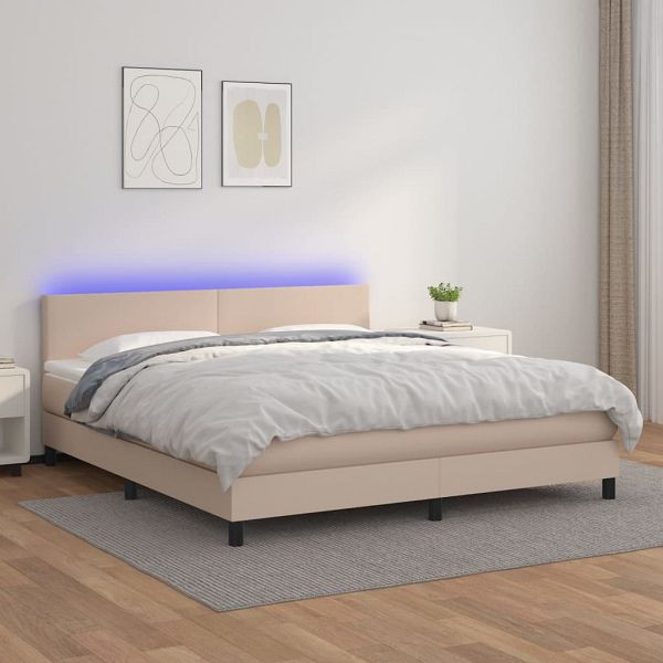 vidaXL Boxspringbett mit Matratze & LED Cappuccino-Braun 180x200cm, 3134122
