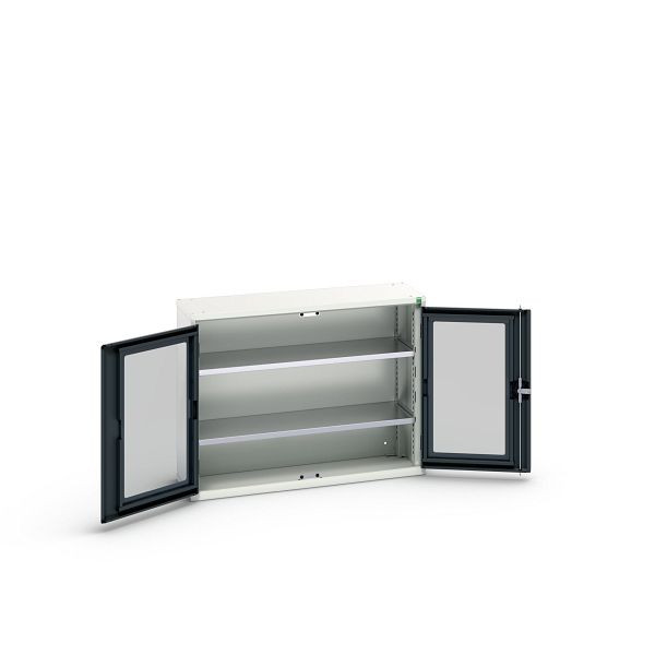bott verso Flügeltürschrank mit Sichtfenster, mit 2 Fachböden, BxTxH: 1050 x 350 x 800 mm, Lichtgrau / Anthrazitgrau, 16926270.19